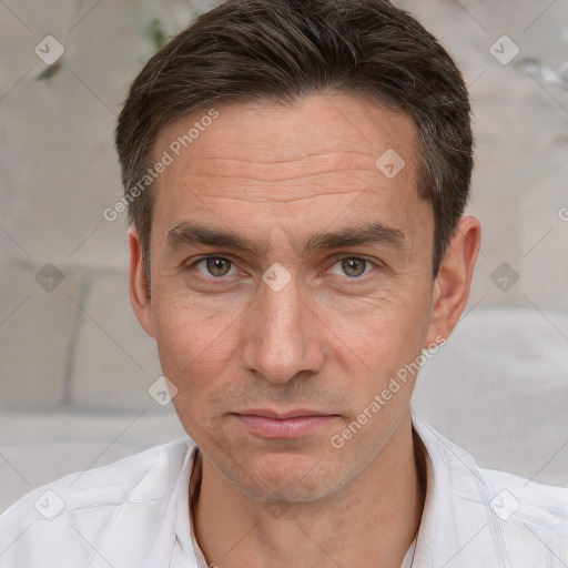 Neutral white adult male with short  brown hair and brown eyes