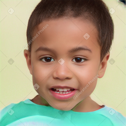 Joyful white child male with short  brown hair and brown eyes