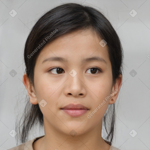 Neutral asian young-adult female with medium  brown hair and brown eyes