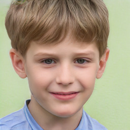 Joyful white child male with short  brown hair and brown eyes