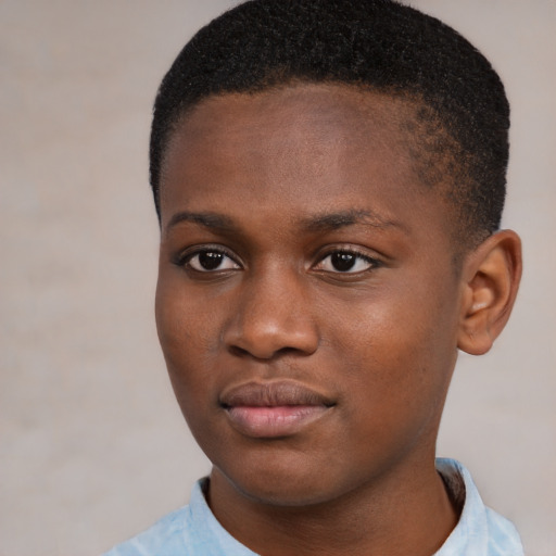 Neutral black young-adult female with short  brown hair and brown eyes