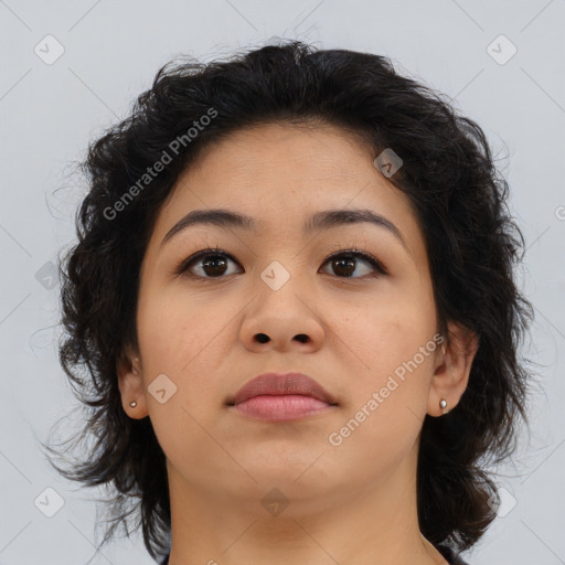 Neutral asian young-adult female with medium  brown hair and brown eyes