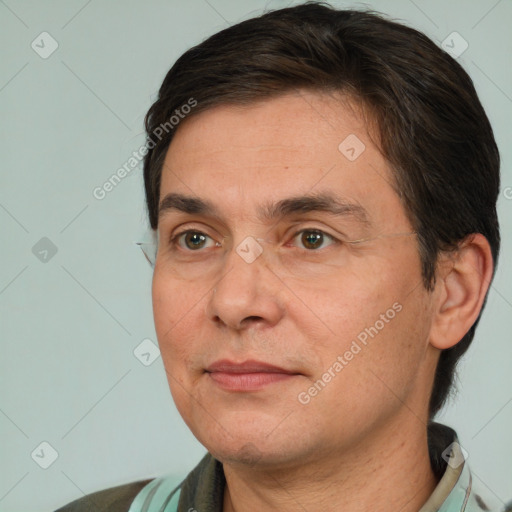 Neutral white adult male with short  brown hair and brown eyes