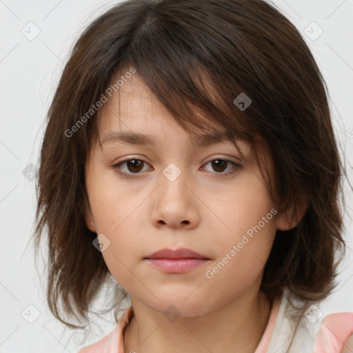 Neutral white child female with medium  brown hair and brown eyes