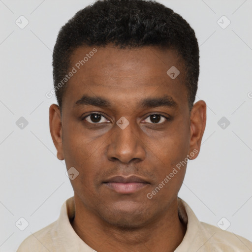 Neutral black young-adult male with short  brown hair and brown eyes