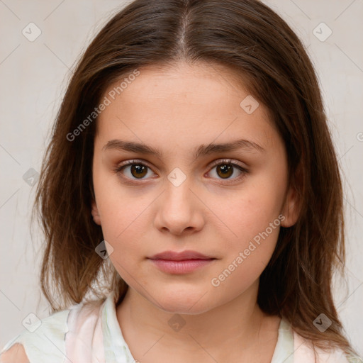 Neutral white child female with medium  brown hair and brown eyes