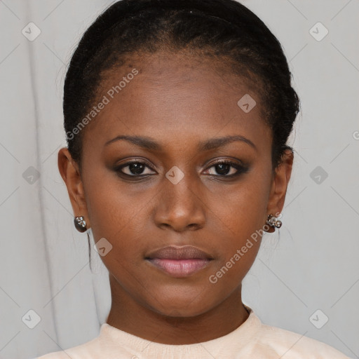 Neutral black young-adult female with short  brown hair and brown eyes