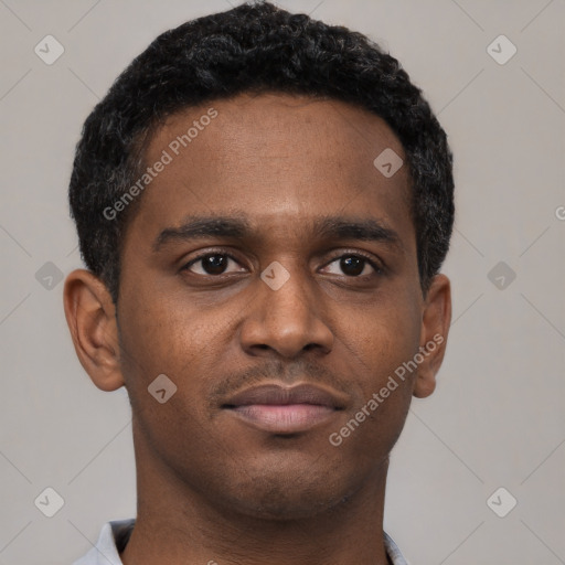 Neutral black young-adult male with short  brown hair and brown eyes
