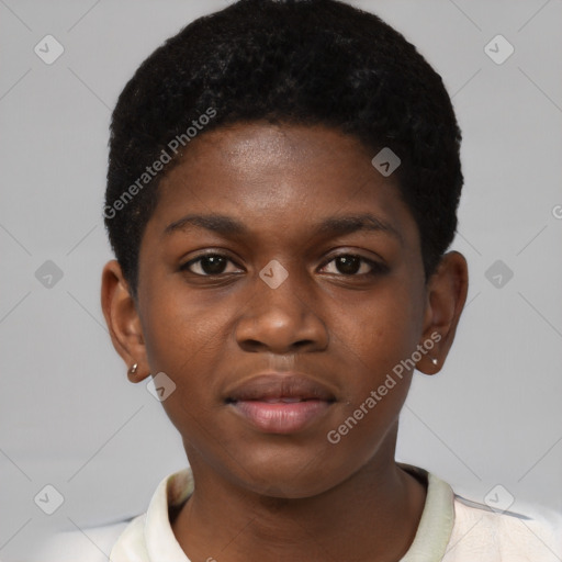 Neutral black young-adult female with short  brown hair and brown eyes