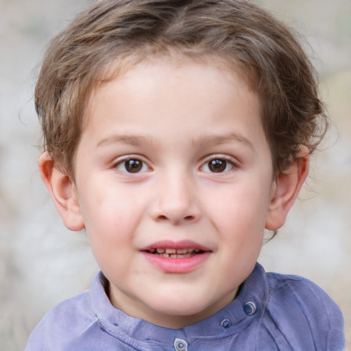 Joyful white child female with short  brown hair and brown eyes