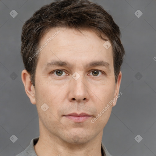 Neutral white adult male with short  brown hair and brown eyes