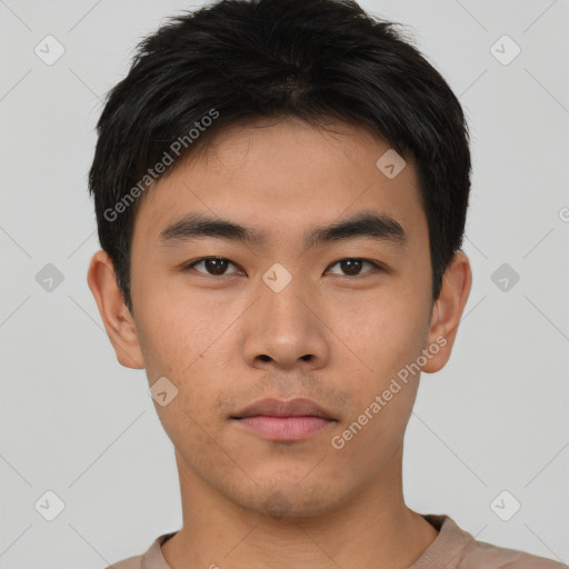 Neutral asian young-adult male with short  black hair and brown eyes