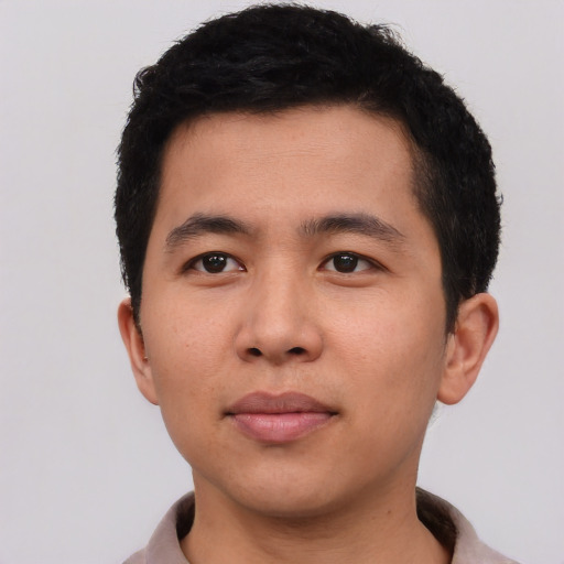 Neutral asian young-adult male with short  brown hair and brown eyes