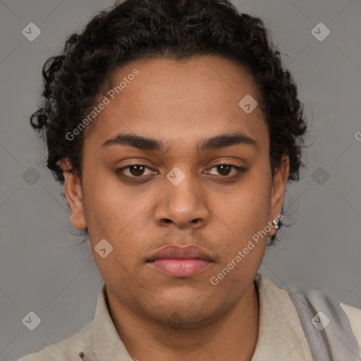 Neutral latino young-adult male with short  brown hair and brown eyes