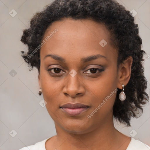 Neutral black young-adult female with short  brown hair and brown eyes