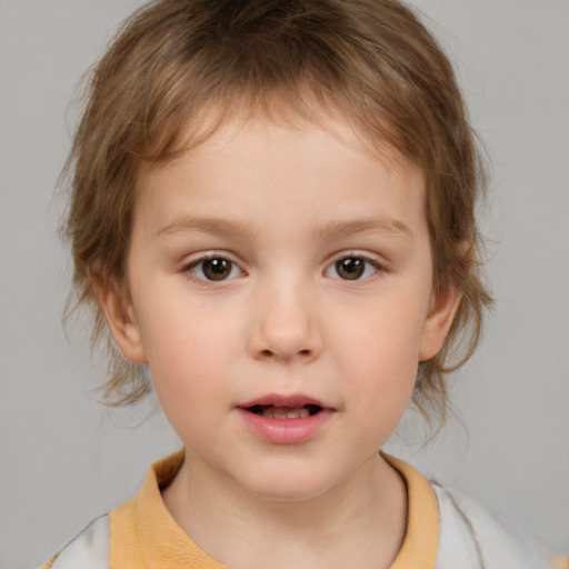 Neutral white child female with medium  brown hair and brown eyes