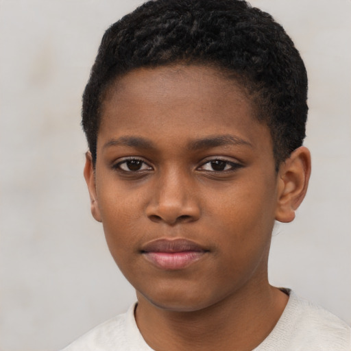 Neutral black young-adult female with short  black hair and brown eyes