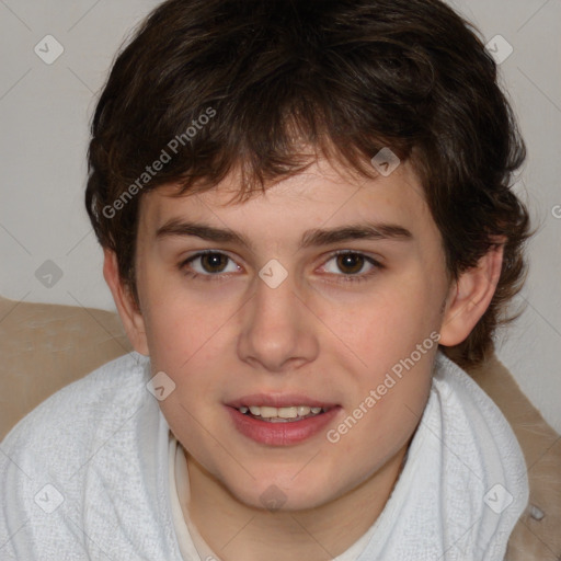 Joyful white young-adult male with medium  brown hair and brown eyes