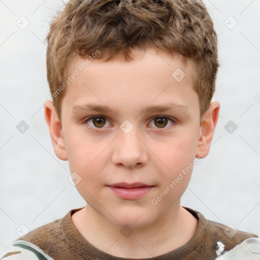 Joyful white child male with short  brown hair and brown eyes