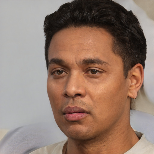 Neutral white young-adult male with short  black hair and brown eyes