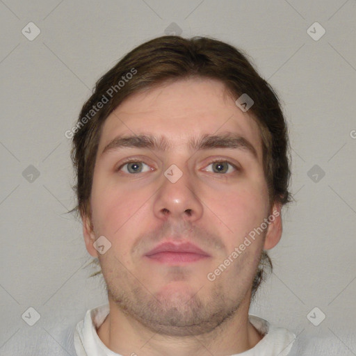 Neutral white adult male with short  brown hair and brown eyes