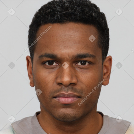 Neutral black young-adult male with short  brown hair and brown eyes