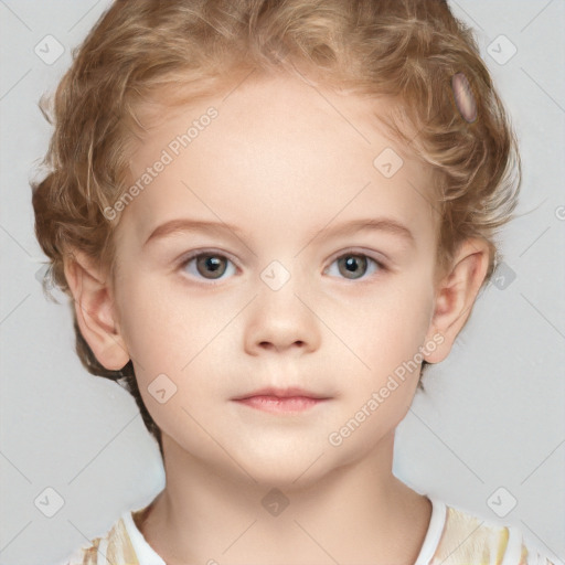 Neutral white child female with short  brown hair and grey eyes