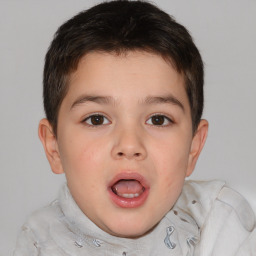 Joyful white child male with short  brown hair and brown eyes