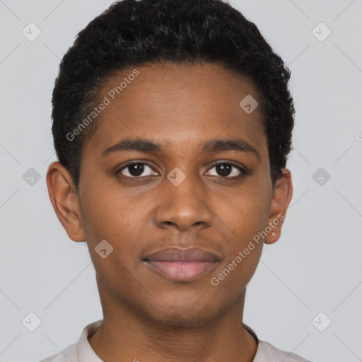 Neutral black young-adult male with short  brown hair and brown eyes