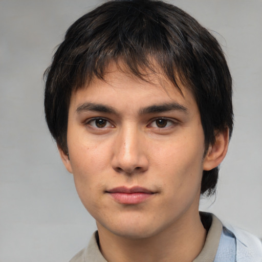 Neutral white young-adult male with medium  brown hair and brown eyes