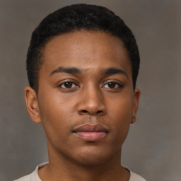 Neutral black young-adult male with short  brown hair and brown eyes