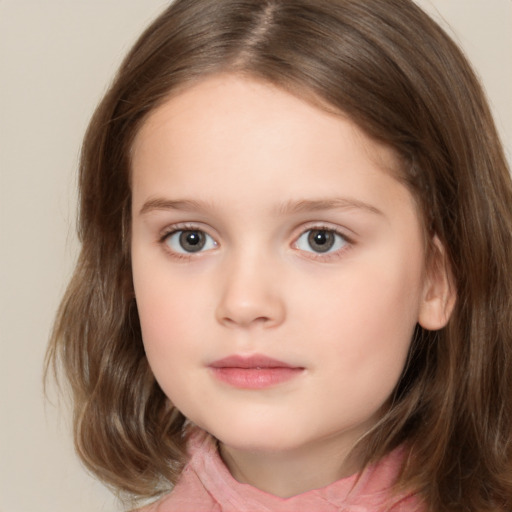 Neutral white child female with medium  brown hair and brown eyes