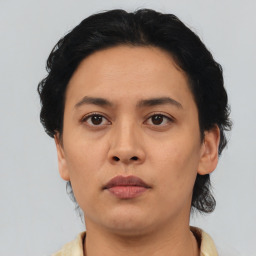 Neutral asian young-adult female with short  black hair and brown eyes