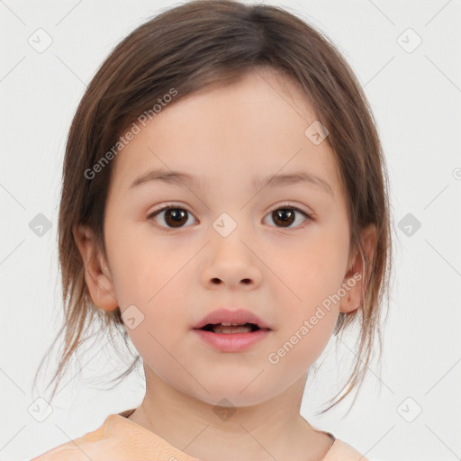 Neutral white child female with medium  brown hair and brown eyes