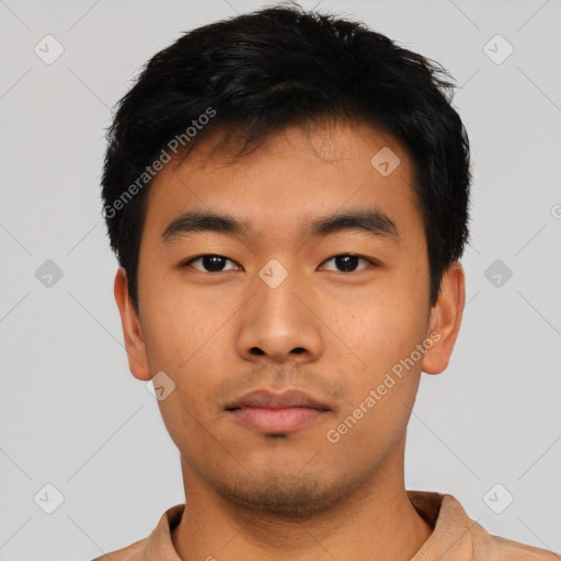 Neutral asian young-adult male with short  black hair and brown eyes