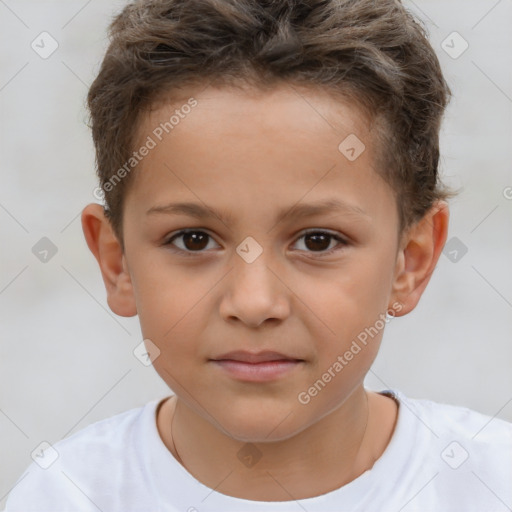 Joyful white child male with short  brown hair and brown eyes