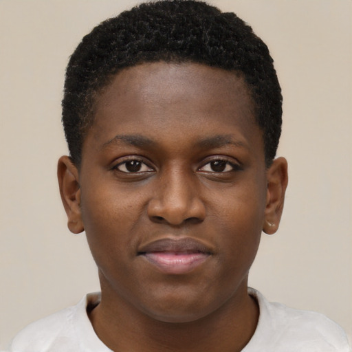 Neutral black young-adult male with short  brown hair and brown eyes