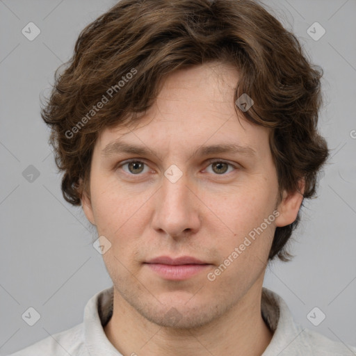 Neutral white adult male with short  brown hair and brown eyes