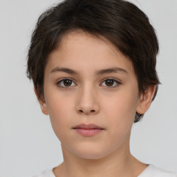 Neutral white young-adult female with short  brown hair and brown eyes