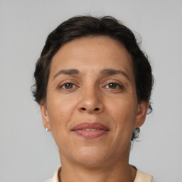 Neutral white adult female with short  brown hair and brown eyes