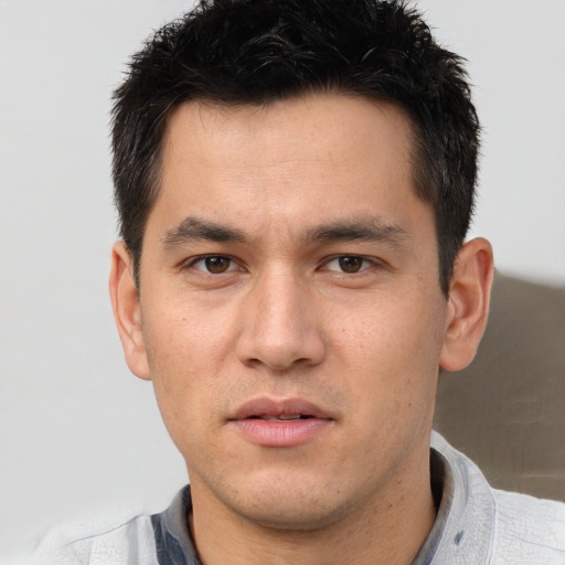 Neutral white adult male with short  brown hair and brown eyes