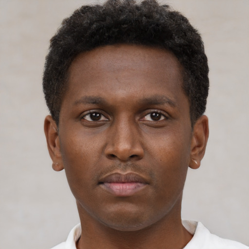 Neutral black young-adult male with short  brown hair and brown eyes
