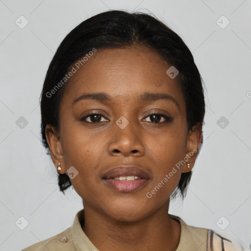 Neutral black young-adult female with medium  black hair and brown eyes