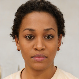 Neutral black young-adult female with short  brown hair and brown eyes