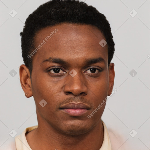 Neutral black young-adult male with short  brown hair and brown eyes