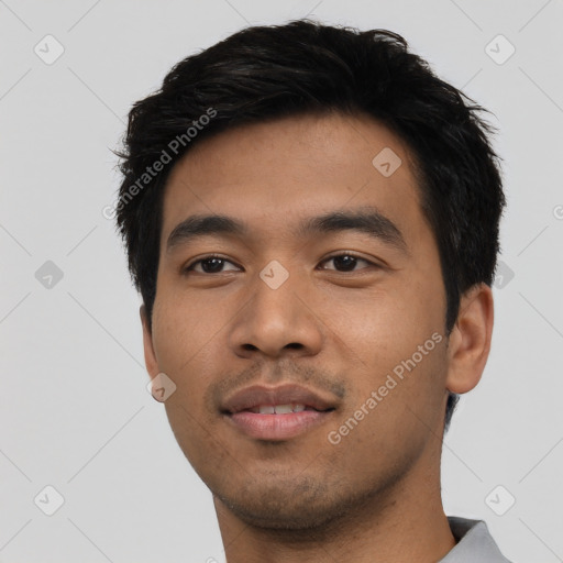 Neutral asian young-adult male with short  black hair and brown eyes