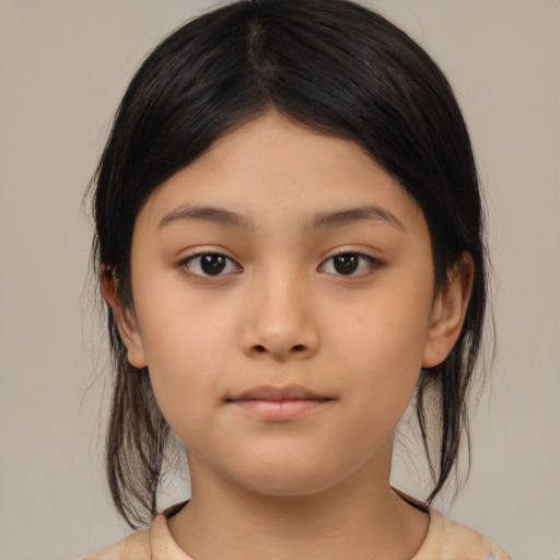 Neutral asian child female with medium  brown hair and brown eyes