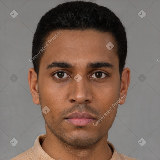 Neutral latino young-adult male with short  brown hair and brown eyes