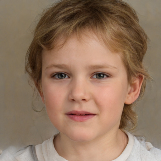 Neutral white child female with medium  brown hair and grey eyes