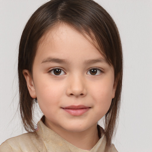 Neutral white child female with medium  brown hair and brown eyes